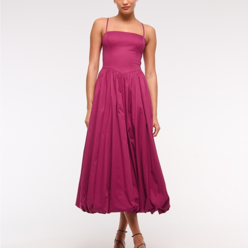 Dipped-Waist Bubble Hem Midi Dress
